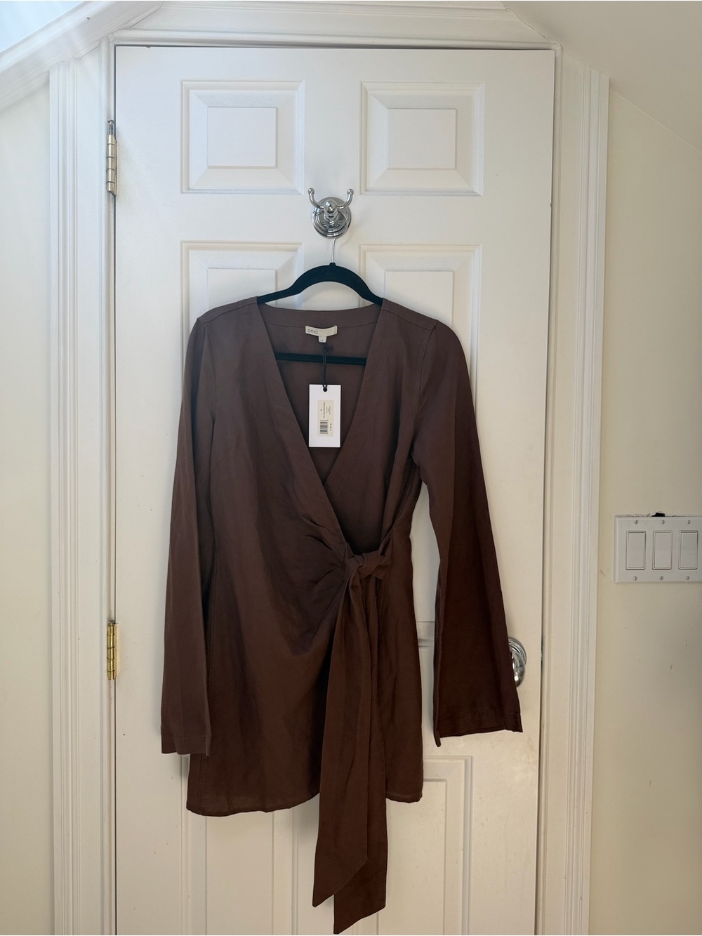 NWT Onia Air Linen Wrap Dress Hickory Brown S